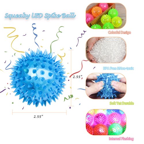 12 Pieces Light Up Bouncy Ball for Kids, 2.55" Spiky Sensory Balls for Stress Relief, LED Flashing Balls for Party Favors Student Gifts School Rewards