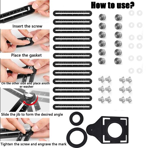 Multi-Angle Measuring Ruler,Multi Angle Tool,12-Sided Angle Measurement,Tile Holes Measure Ruler with 3-Holes Positioning Apertures,Upgrade Multi Angle Ruler/Metal/Black