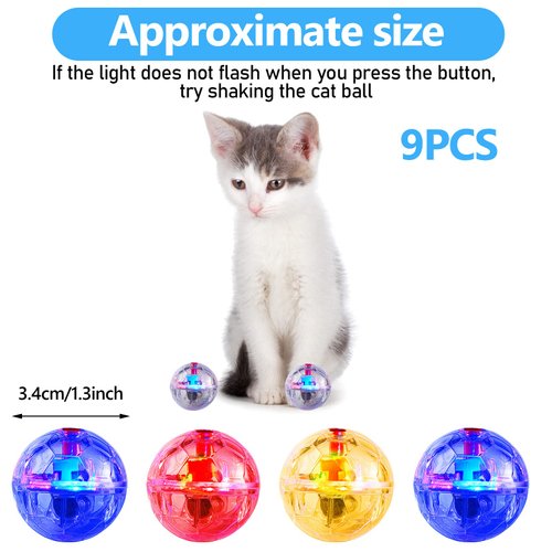 Jecery 9 Pcs Light Up Cat Balls Ghost Hunting Cat Ball LED Motion Activated Cat Toy Interactive Lighted Ball Cat Toys Pet Glowing Mini Running Exercise Ball Toys for Kitten Dog Pet Animals Activity