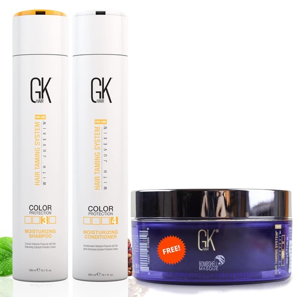 GK HAIR Global Keratin Moisturizing Shampoo and Conditioner Duo 300ml with Red Bombshell Masque 200g | Hydrating Treatment for Dry, Frizzy, Dull Hair | Restorative Hair Care Set