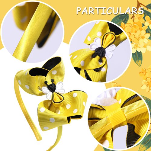 Pvoiue 1pc Adorable Bee-Themed Grosgrain Ribbon Polka Dots Bow Headband for Teen Girls - Soft, Elegant, and Versatile Hair Accessories for All Season