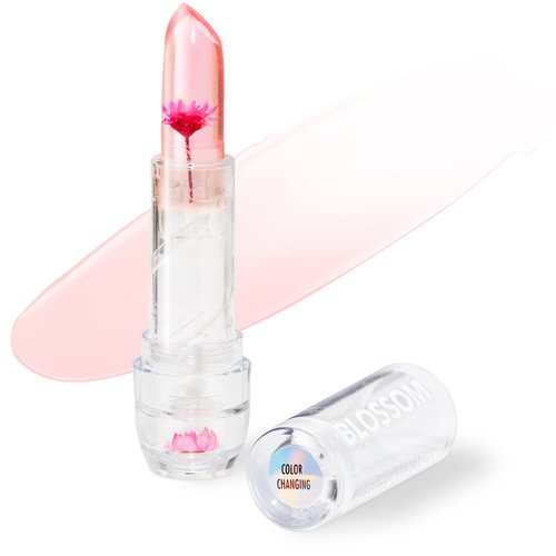 Blossom Moisturizing Custom Color Changing Crystal Lip Balm, Strawberry Scented, Lip Stain Tint, Infused with Real Flowers, 3g, Pink