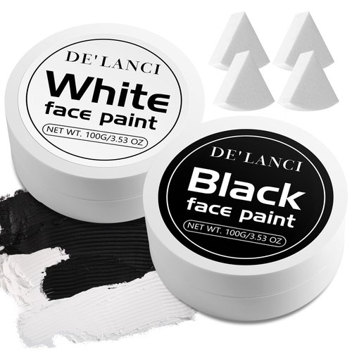 6pcs White Black Face Body Paint Halloween Makeup Kits, Oil Based Cream Full Coverage for Cosplay ,Clown Skeleton Vampire , Halloween, Stage, Non-Toxic, Safe, Vegan