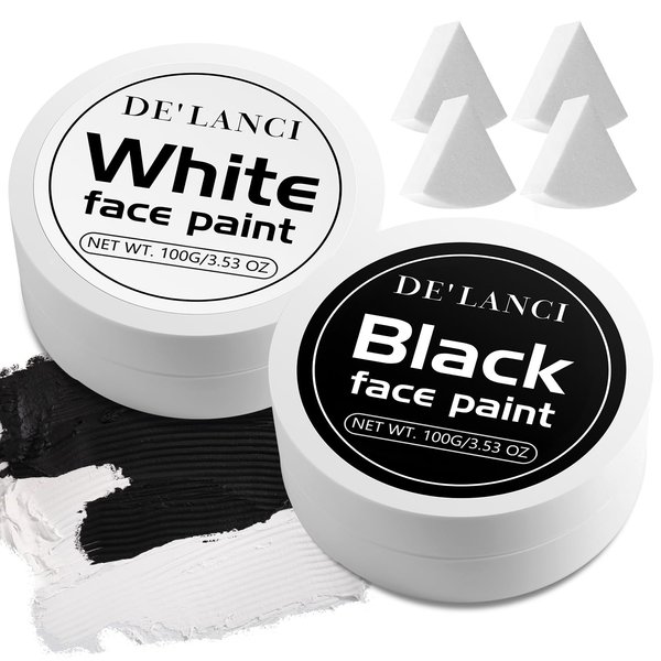 6pcs White Black Face Body Paint Halloween Makeup Kits, Oil Based Cream Full Coverage for Cosplay ,Clown Skeleton Vampire , Halloween, Stage, Non-Toxic, Safe, Vegan