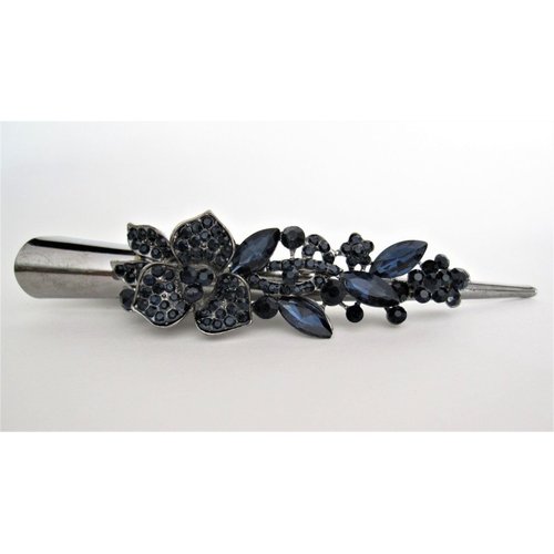 Generic Dark blue flower and dark silver alligator hair claw clip with crystals