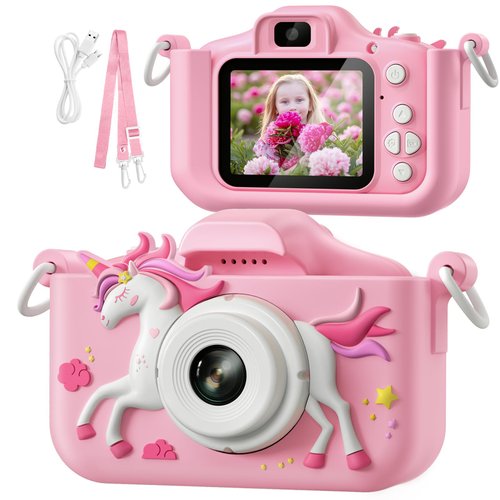 Upgrade Kids Camera Toys, Best Christmas Birthday Festival Gift for Girls Age 3-12, 1080P HD Selfie Digital Video Toddler Camera with 32GB SD Card, Cute Portable Little Girls Gifts Toys