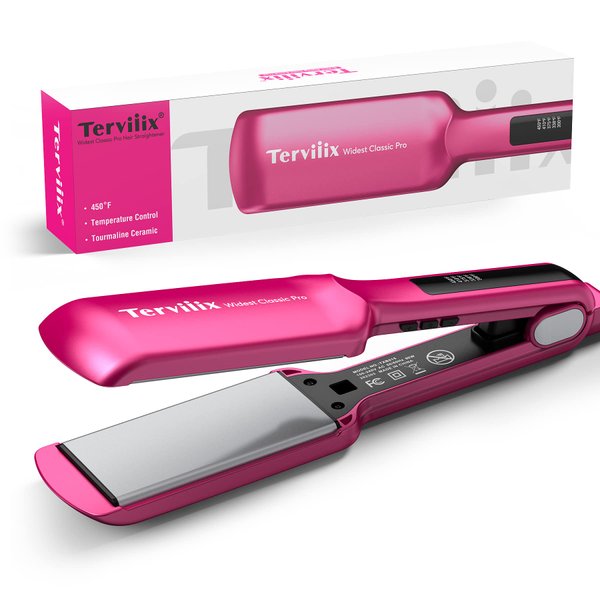 Terviiix Flat Iron Hair Straightener, 2 Inch Widest Ceramic Flat Iron for Hair, Professional Straightening Irons with Adjustable Temp, Fast Styling for Silky Smooth Hair, Dual Voltage, Auto Off, Pink