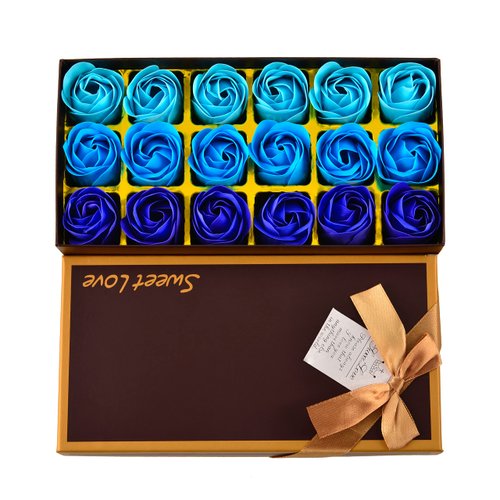 Bath Soap Rose Flower - Rose Petals for Bath, Floral Scented Soap Rose Petals Body Soap in Gift Box for Valentine's Day Anniversary Birthday Mothers Day, Gift for Her (18 Pcs/Box Gradient Blue)