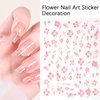 12 Sheets Flower Nail Stickers Hibiscus Nail Decals 3D Self-Adhesive White Pink Gold Floral Pattern for Women Girls DIY Acrylic Nail Manicure Decoration