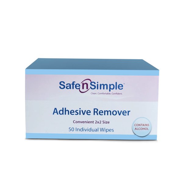 Safe n' Simple Adhesive Remover for Skin - 2”x2” 50 Packets - Adhesive Remover Wipes - Adhesive Remover Wipes Alcohol - Medical Isopropyl Alcohol Cleansing Pads Individually Wrapped