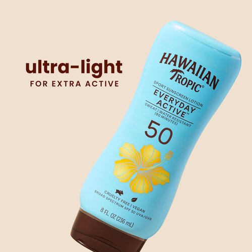 Hawaiian Tropic Everyday Active Lotion Sunscreen SPF 50, 8oz | Hawaiian Tropic Sunscreen SPF 50, Sunblock, Broad Spectrum Sunscreen, Oxybenzone Free Sunscreen, Water Resistant Sunscreen, 8oz