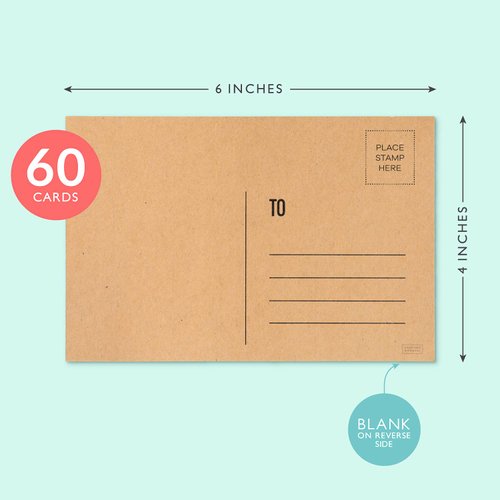 Sweetzer & Orange Blank Postcards for Mailing. 60 Kraft 4x6 Blank Post Cards, Blank Mailable Postcards Set. Make Your Own Printable Postcards. 300gsm Postcard Paper Cardstock, Bulk Post Card Pack.