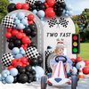 132pcs Race Car Balloons Arch Garland Kit, 18 12 10 5Inch Red Blue Black Checkered Wheel Tire Balloons for Race Car Birthday Party Decorations Two Fast Birthday Decor