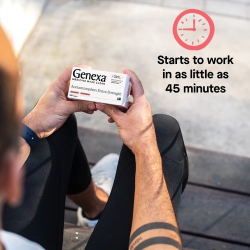 Genexa Acetaminophen 500mg Extra Strength Pain Reliever & Fever Reducer Caplets | Pain Relief Medications & Treatments of Headache, Backache, Toothache, & Minor Arthritis | 100 Count