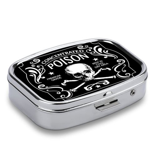 DingRound Metal 2 Compartment Pill Organizer Travel Friendly Portable Compact Pill Box Cute Pill Case to Hold Vitamins/Fish Oil/Supplements/Meds/Tablet for Purse/Pocket (Concentrated Poison)1