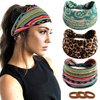 Ainuno Wide Boho Headbands for Women Workout Bandana Fashion Yoga Head Bands Hair Knotted Elastic Head Wrap Pack of 3,Fashion Leopard