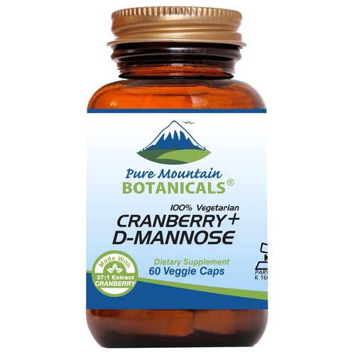 Pure Mountain Botanicals Cranberry D Mannose Capsules - 60 Kosher Vegan Caps - 1000mg D Mannose with Cranberry Concentrate Plus Vitamin C