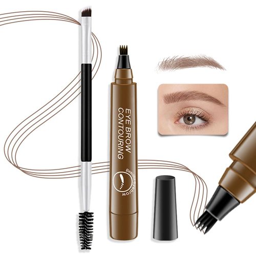 Light Brown Microblading Eyebrow Pen with Brow Brush,4 Tip Eye Brow Pencils for Women,Sponge Head Magical Precise Waterproof Brow Pen,Suake Eyebrow Contouring Pen,Creates Natural Brows