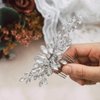 Unsutuo Crystal Bride Wedding Hair Comb Silver Leaf Bridal Hair Accessories Rhinestone Hair Pieces for Women and Girls