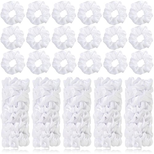 80 Pieces White Satin Scrunchies Bulk, Solid Color Elastic Hair Bands Silky Ponytail Holder for Women Girls Kids Hair Accessories