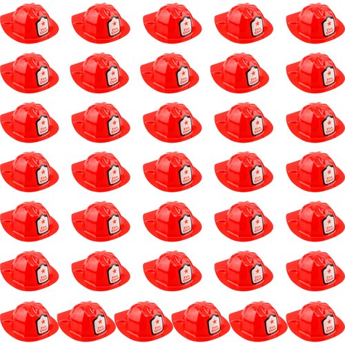 Restroma 36 Pack Kids Plastic Firefighter Hat Bulk Fireman Costume Hat Fire Chief Toy Helmet for Child Birthday Halloween Role Play Costume Accessory
