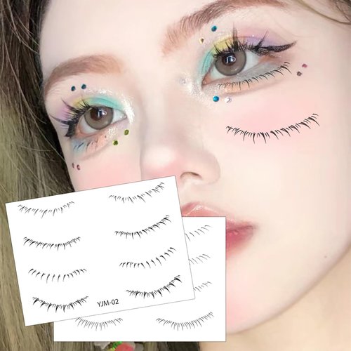 Lower Eyelash Tattoo Stickers,Waterproof Bottom Lash Extension Clusters,Temporary Face Tattoos Eyelash Sticker,False Eyelashes 8 Different Fake Eyelashes Temporary Tattoos for Kids,Women,Theme Party