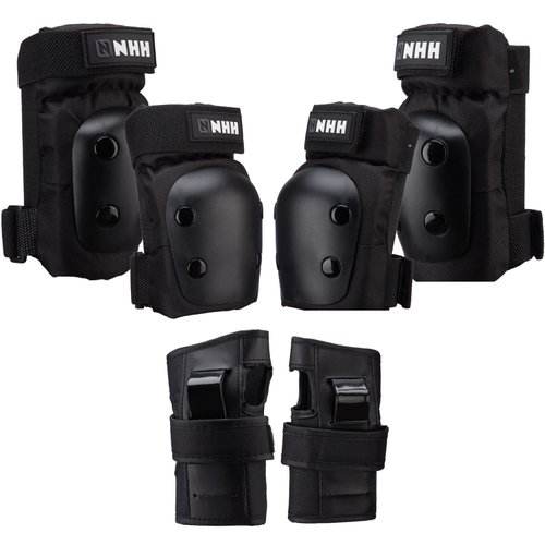 NHH Adult & Kids Knee Pads Elbow Pads Wrist Guards for Kids Youth Adultds Men and Women 6 in 1 Protective Gear Set for Skateboarding, Roller Skating and Multi-Sports (Polar Night Black, Small)