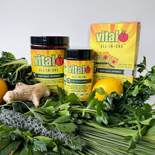 Vital All-in-One Daily Powdered Supplement - Natural Greens Superfood Powder for Energy & Health, Super Greens Powder Drink Mix with Probiotic & Antioxidant Support - Lemon & Ginger, 10.58 oz (300 g)