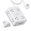 TROND Surge Protector Power Strip with USB, Ultra Thin Flat Plug 5ft Extension Cord 1625W, 3 USB A & 1 USB C, 8AC Outlets 1440J Surge Protection Wall Mount for Home Office Dorm Room Essentials, White