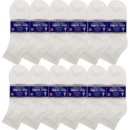 USBingoshop 12 Pairs Mens Physicians Approved Crew Diabetic Socks Cotton 10-13 (12 Pairs DA-White)