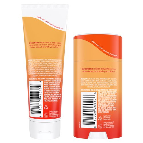 Lume Whole Body Deodorant - Invisible Cream Tube and Solid Stick - 72 Hour Odor Control - Aluminum Free, Baking Soda Free, Skin Safe - 3.0 Ounce Tube and 2.6 Ounce Solid Stick Bundle (Clean Tangerine)