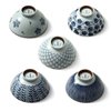 Mino Ware Japanese Pottery Set - Traditional Japanese Rice Bowls - Blue and White Asian Bowls - Hand Painted Bowls - Premium Japanese Ceramic - 5 pieces Japanese Soup Bowl Set