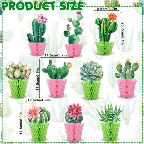 Whaline 10Pcs Cactus Honeycomb Centerpieces Potted Succulent Paper Table Topper Green Pink Flower Pots Bloom Theme Summer Party Table Decoration for Birthday Hawaiian Luau Baby Shower Photography