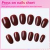 AddFavor Oval Press on Nails Short Fake Nails, 240pcs Burgundy Nails Press on Almond False Nail Full Cover Acrylic Nail for Women and Girls