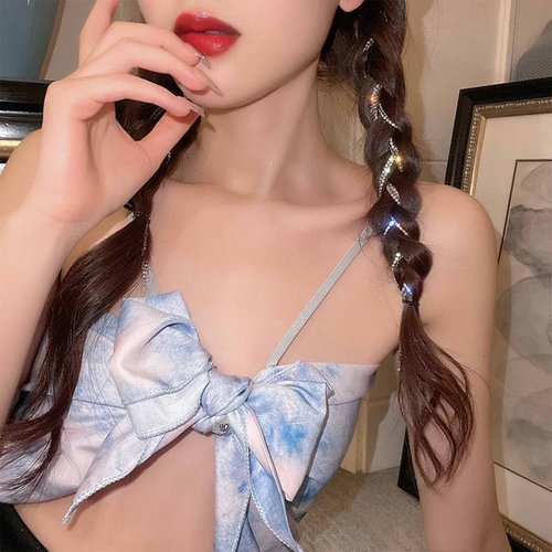 Vacaonio Silver Rhinestone Hair Chain Cllip Bling Crystal Hair Chain headwead Long Crystal Tassel Hair Clip Chain Punk Ponytail Multi Strand Head Chain Decorative Hair Accessory for Women 1Pcs