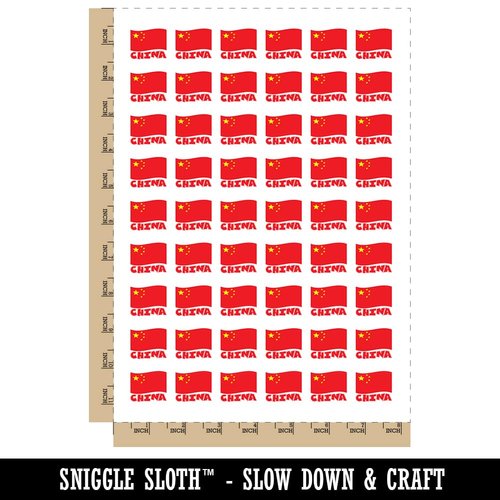 China with Waving Flag Cute Temporary Tattoo Water Resistant Fake Body Art Set Collection - 54 1" Tattoos (1 Sheet)