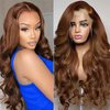 Silky Longess Body Wave Lace Front Wigs Human Hair Pre Plucked, 13x4 Chocolate Brown Human Hair Wigs for Black Women HD Transparent Auburn Wigs Reddish Brown Wigs with Baby Hair 180 Density 20 Inch