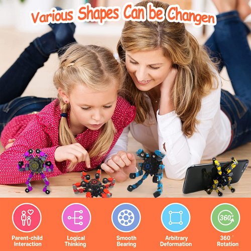 12 Pack Funny Sensory Fidget Toys,Deformable Chain DIY Robot Spinners Fingertip Stress Relief Gyro Toy Birthday Gifts Goodie Bag Easter Basket Stuffers Classroom Prizes Party Favors for Kids Adults