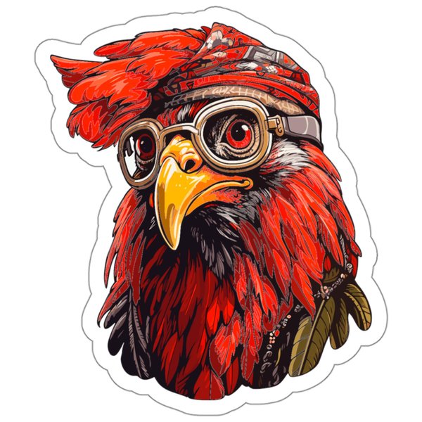 Chicken with Bandana Headband and Glasses Sticker Small Funny Funky Vinyl Window Waterproof Decal Bottle Mug Passport Book Scrapbook Notebook Laptop Tumbler Skateboard Size 4" Gift ID44990