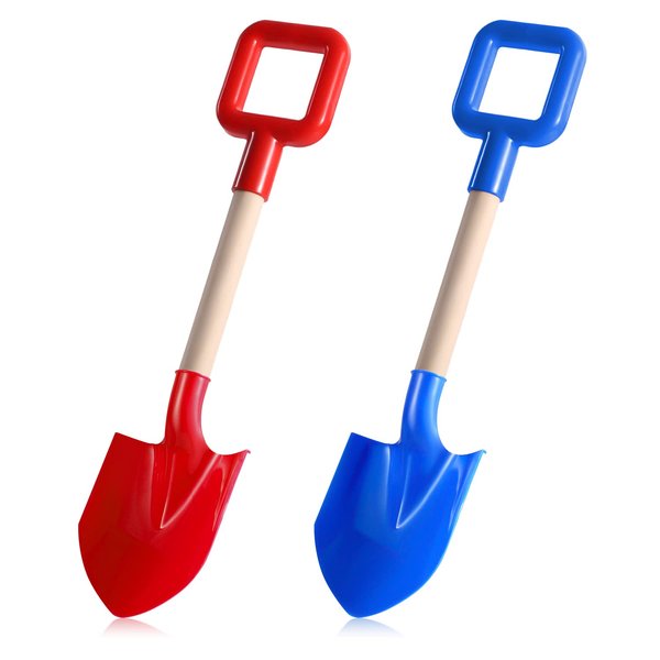 AIEX 2PCS Beach Shovels, 16inch Kids Beach Shovel Sand Shovels for Kids Snow Shovel Toy Kids Beach Spades Wooden Handle Shovel Plastic Spade Shovel for Sand Snow Kids (Blue, Red)