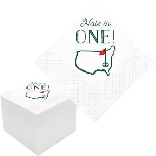 Geloar Golf Cocktail Napkins, 100 Pack Hole in One First Birthday Golf Themed Paper Disposable Cocktail Beverage Napkins for Baby 1st Hole In One Birthday Decorations 2-Ply, 5x5 Inches (Hole in One)