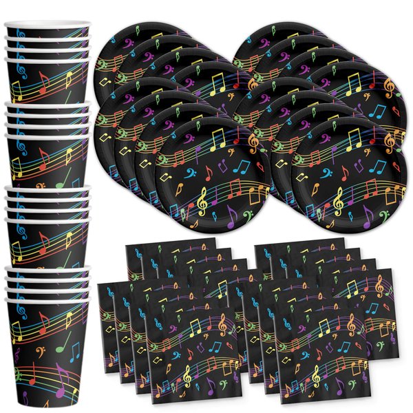 Colorful Music Notes Birthday Party Supplies Set Plates Napkins Cups Tableware Kit for 16