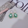 Sttiafay Vintage Lotus leaf Pearl Drop Earrings Green Lotus Leaf Earrings Green Enamel Flower Earrings Gold Irregular Pearl Earrings Jewelry for Women