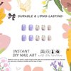 MABKJLF Press on Nails Short Square Flower Fake Nails Purple Full Cover False Nails with Flower Designs Glossy False Nails with Nail Glue Artificial Acrylic Nails for Women Girls 24 Pcs
