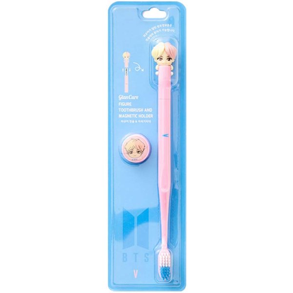 [BTS Official Merchandise] Fans Gift - K-Pop Idols Goods - BTS Character Figure Toothbrush with Convenient Magnetic Holder (V)