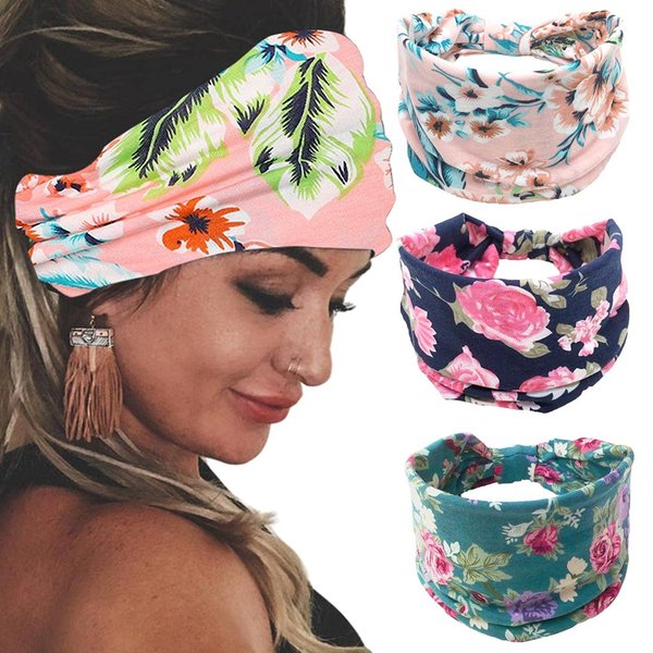 Bohend Boho Headbands Wide knotted Hair Bands Fashion Printing Bandeau Travel Stretchy Cotton Headband Sport Yoga Hair Accessories for Women and Girls (L)