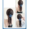 iRIIRIO 1pc Hair Braid Extension Ponytail with Jean Rose Flower Duel-Braid Black Hair Extension with Elastic Band for Girls (Black)