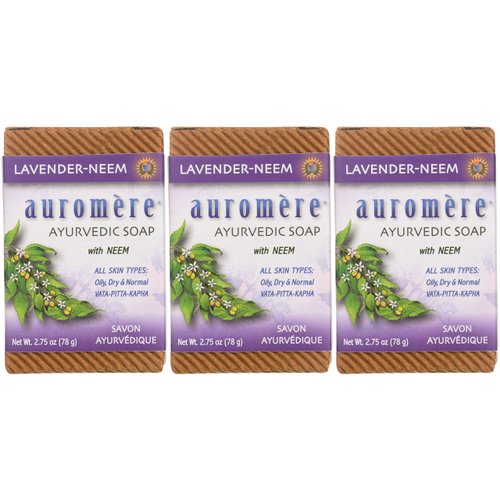 Auromere Ayurvedic Bar Soap, Lavender Neem - Eco Friendly, Handmade, Vegan, Cruelty Free, Natural, Non GMO (2.75 oz), 3 pack