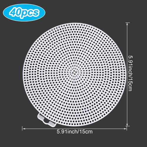 DAJAVE 40 Pack Round Plastic Canvas Mesh Sheets, 6 Inch White Plastic Mesh Sheet, Plastic Canvas and Embroidery Tools for Embroidery Crafting