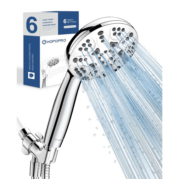 6-Mode High Pressure Handheld Shower Head Set, Consumer Reports Recommended HOPOPRO High Flow Hand Held Showerhead with 59 Inch Hose Bracket Teflon Tape Rubber Washers